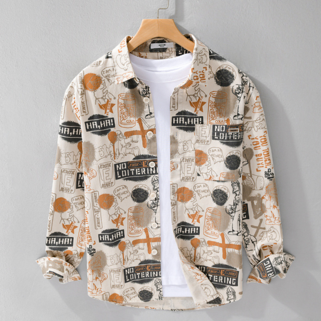Casual Long-Sleeved Graffiti Shirt | Orange