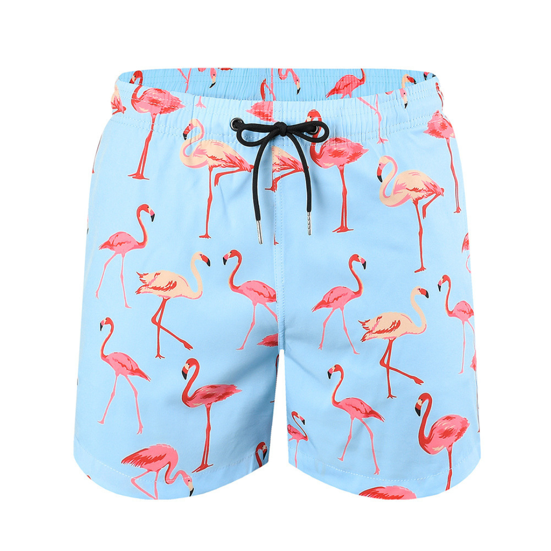 Double-Layered Swimming Trunks | Light Blue Flamingo