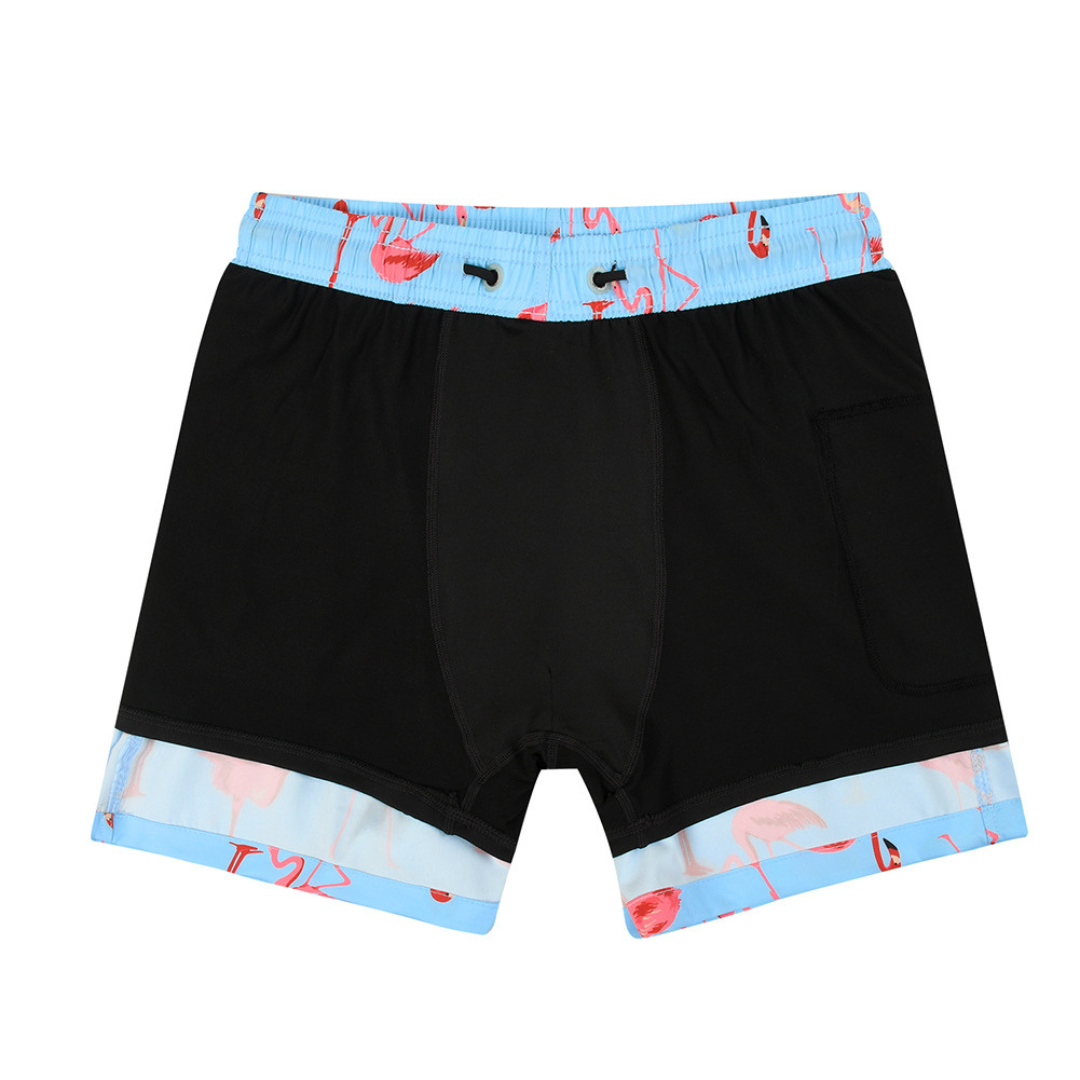 Double-Layered Swimming Trunks | Light Blue Flamingo