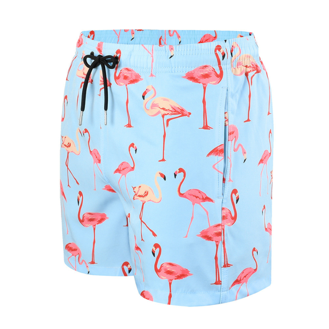 Double-Layered Swimming Trunks | Light Blue Flamingo