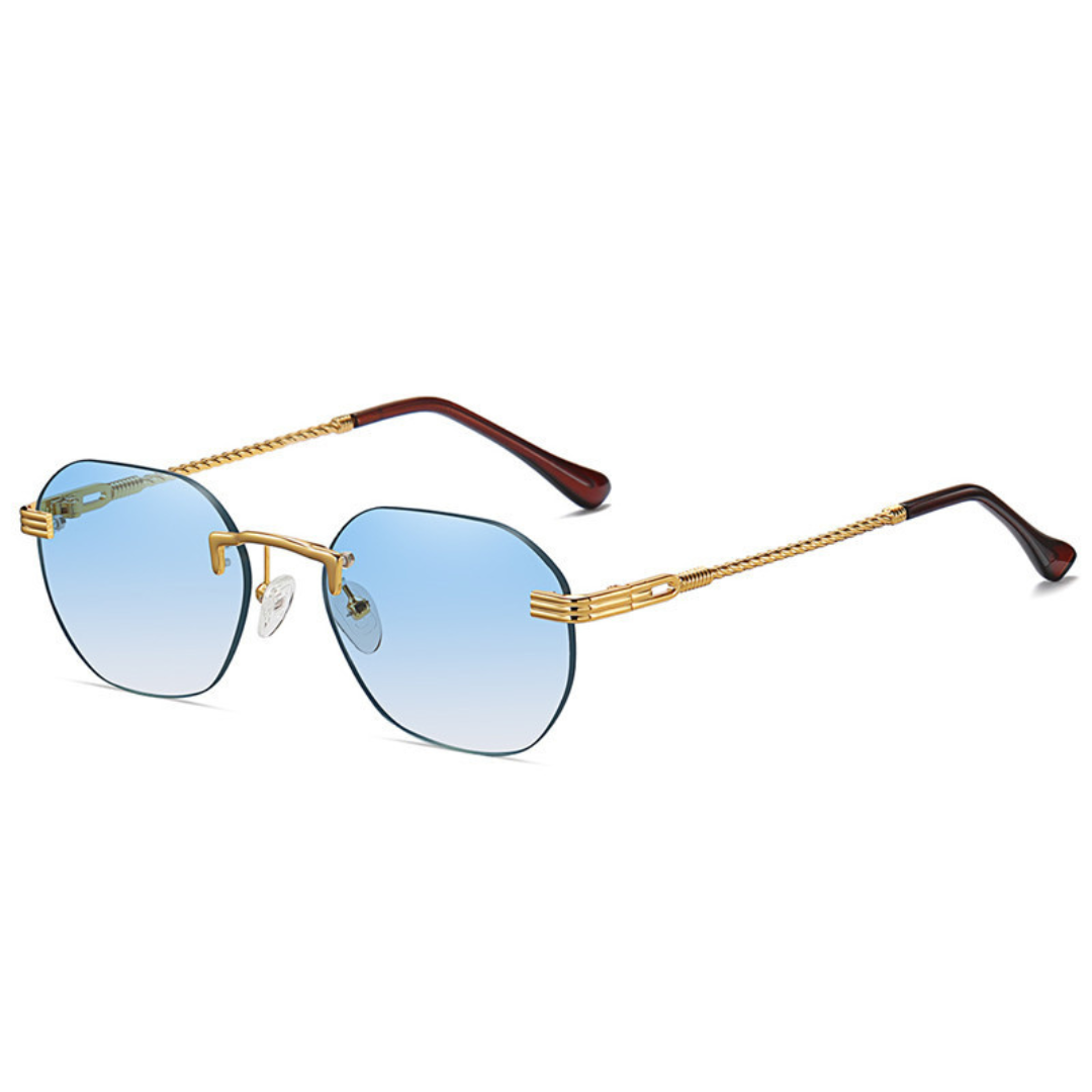 Frameless Polarized Unisex Sunglasses | Gold Frame | Light Blue Lenses