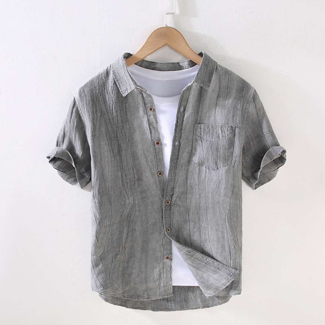 Iron-Free Linen Short-Sleeved Shirt | Grey