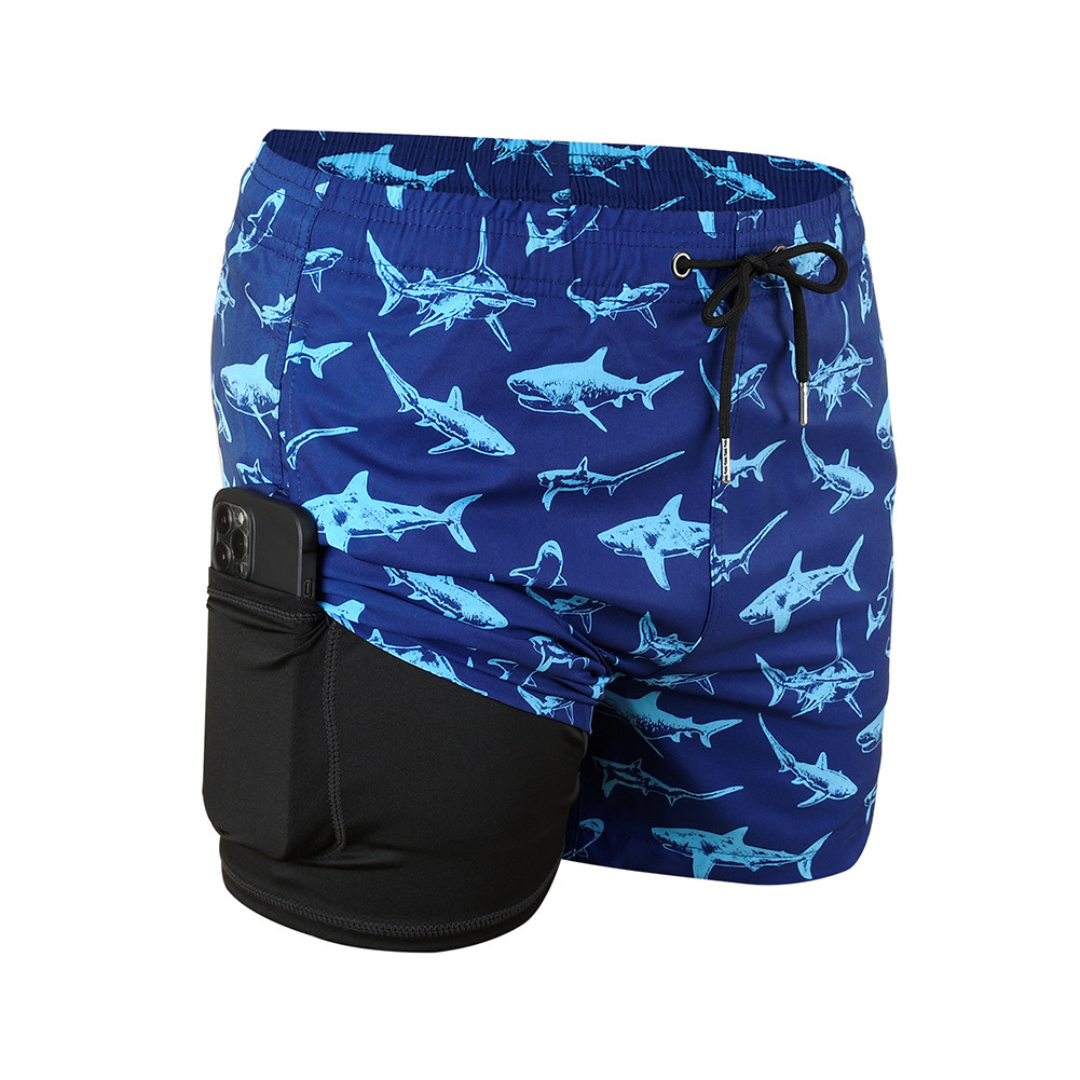 Double-Layered Swimming Trunks | Deep Blue Shark