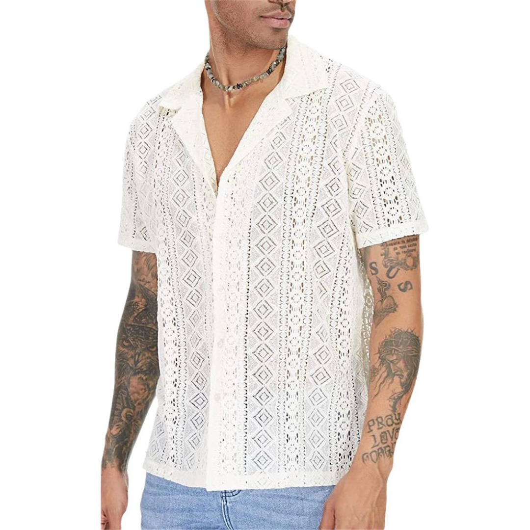 Floral Lace Short-Sleeved Shirt | White