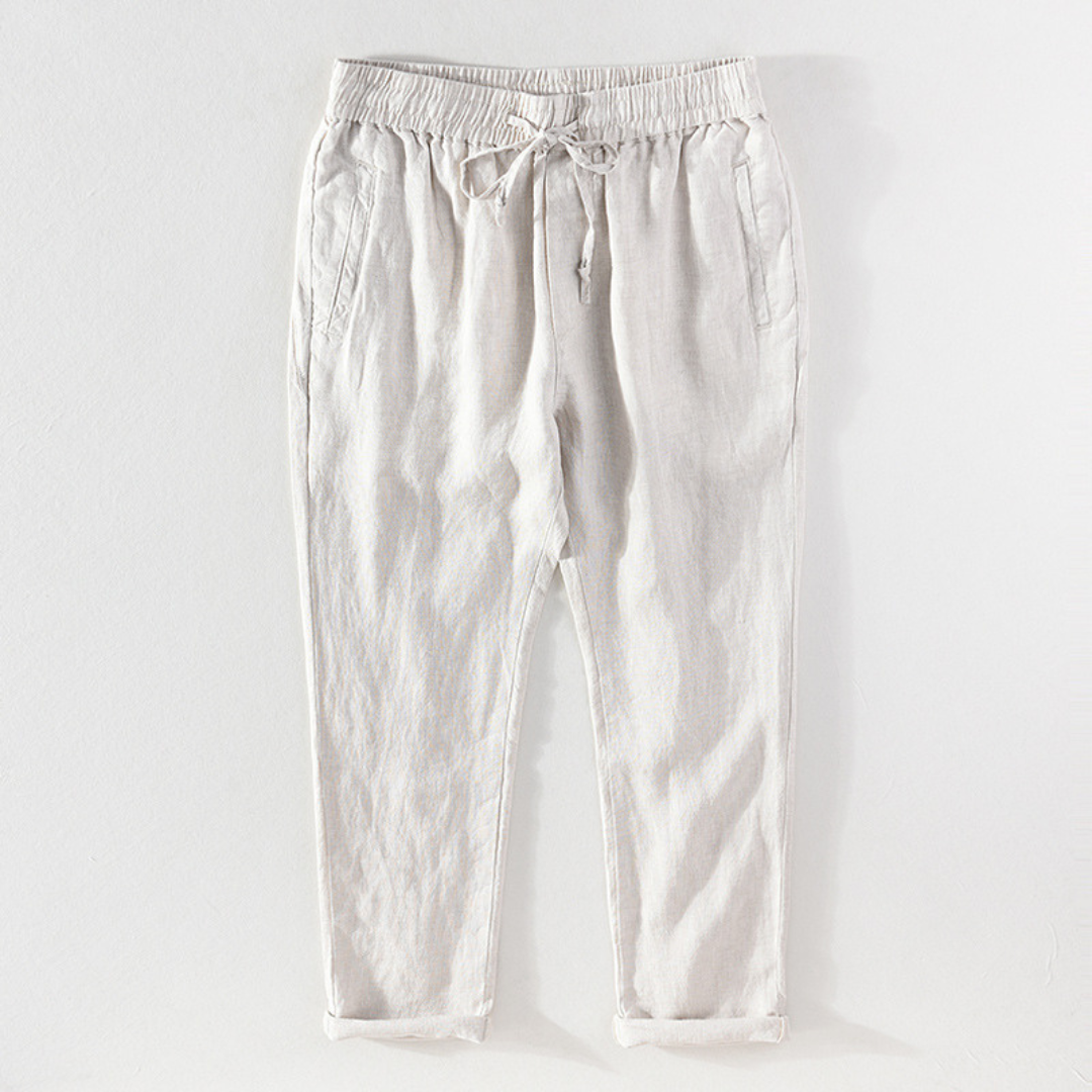 Breathable Drawstring Linen Pants | White