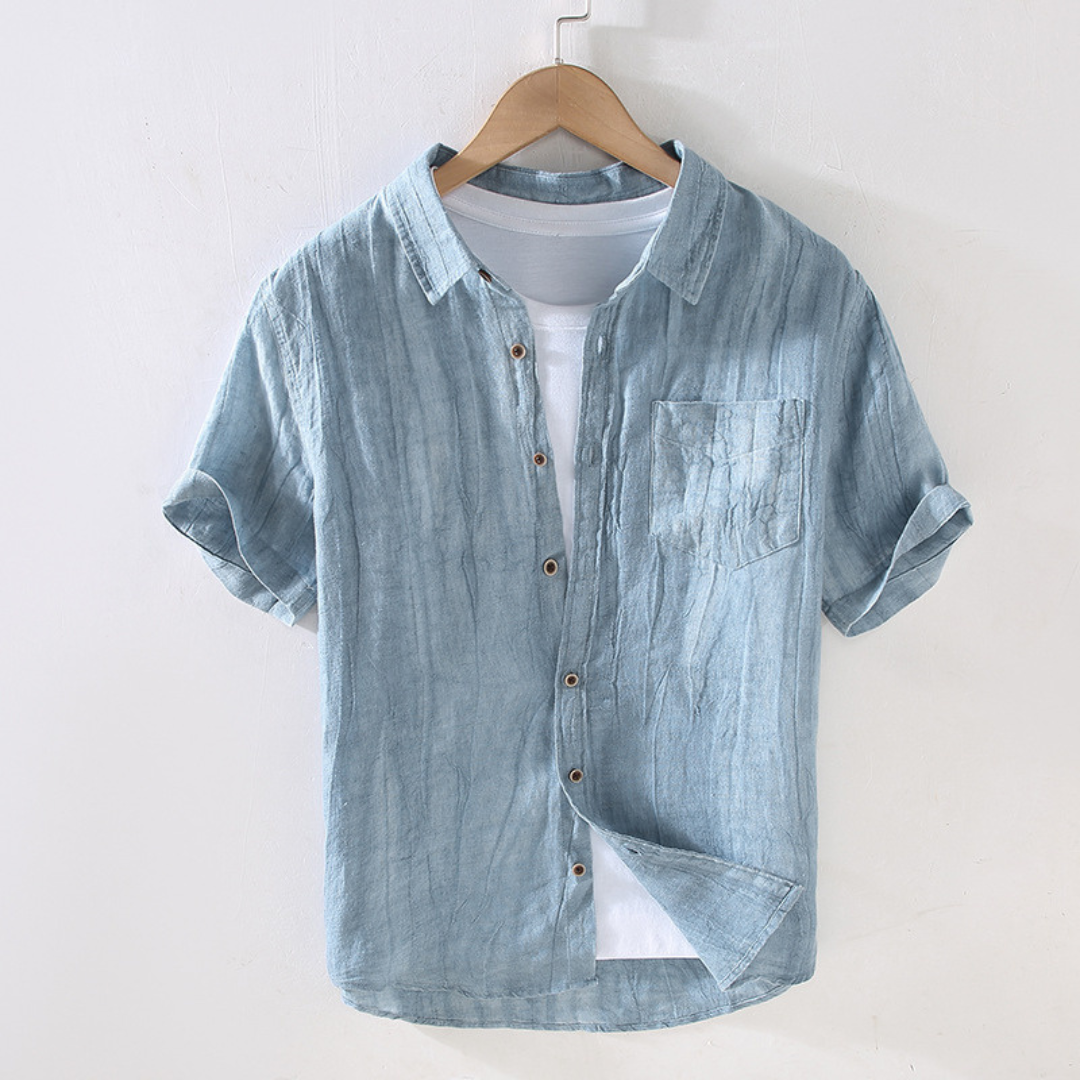 Iron-Free Linen Short-Sleeved Shirt | Light Blue