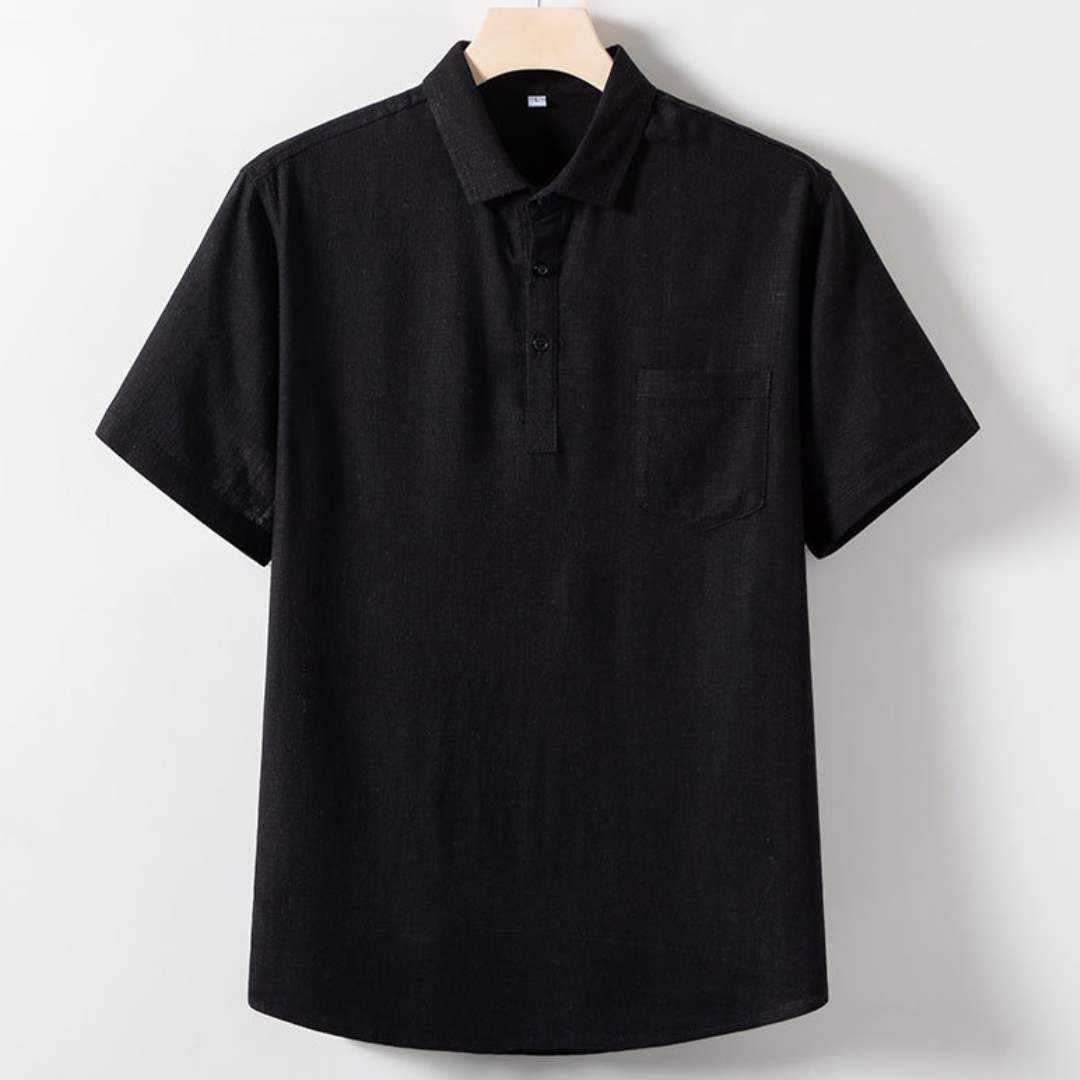 Lightweight Linen Short-Sleeved Collared Shirt | Black