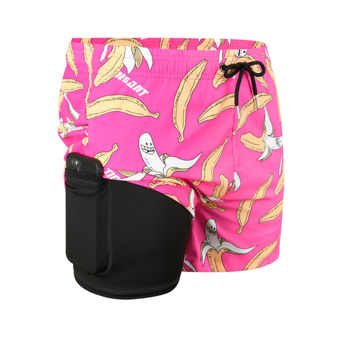 Double-Layered Swimming Trunks | Pink Banana