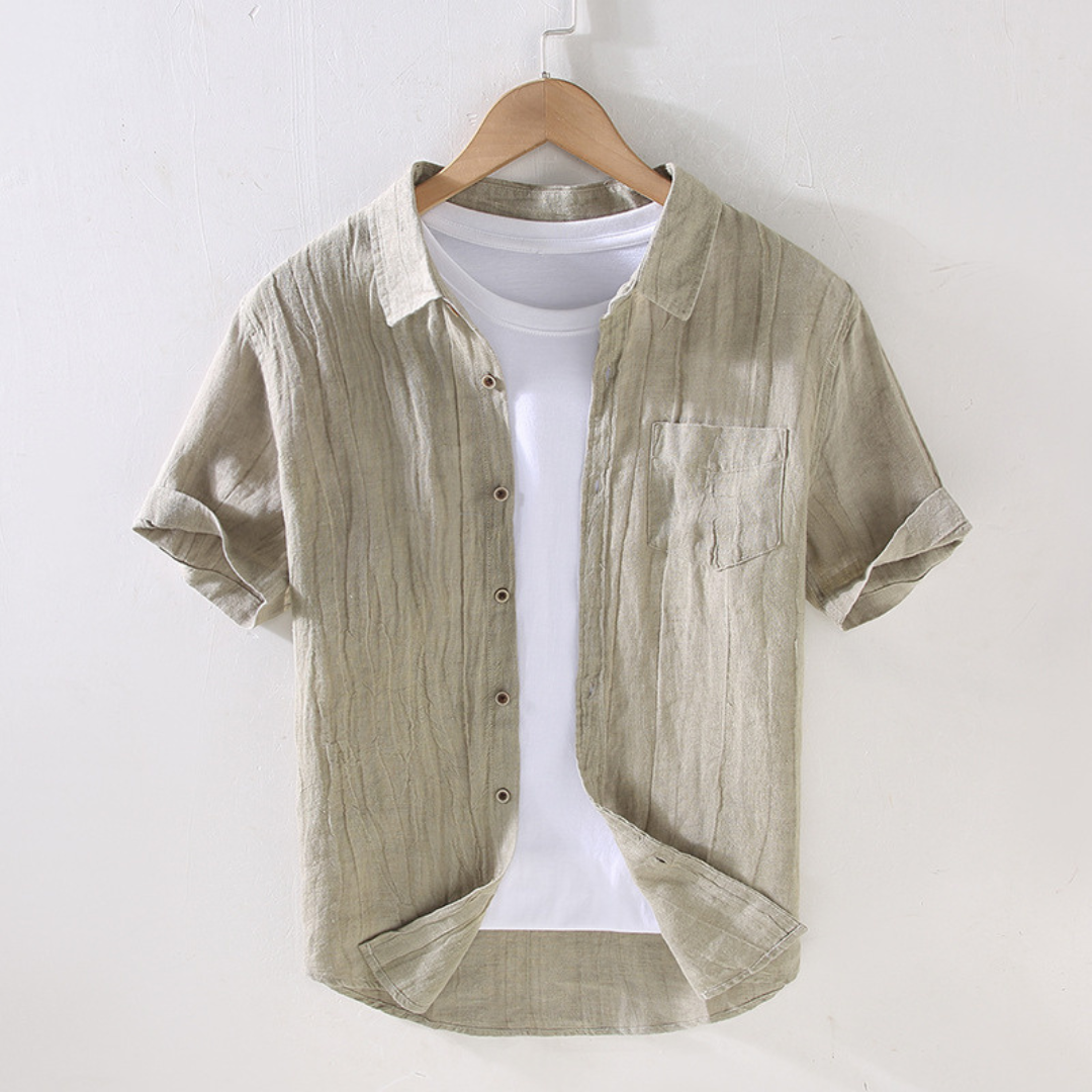 Iron-Free Linen Short-Sleeved Shirt | Khaki