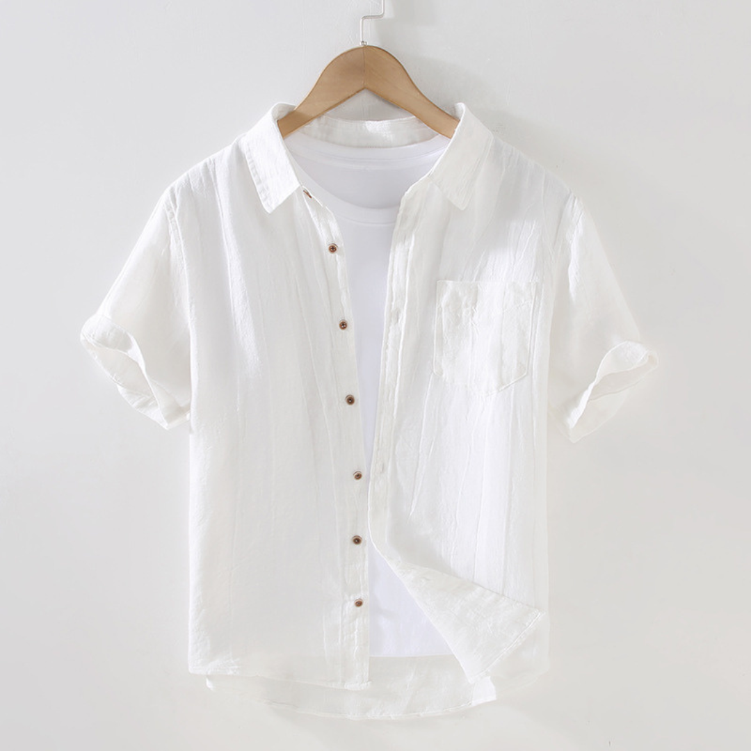 Iron-Free Linen Short-Sleeved Shirt | White