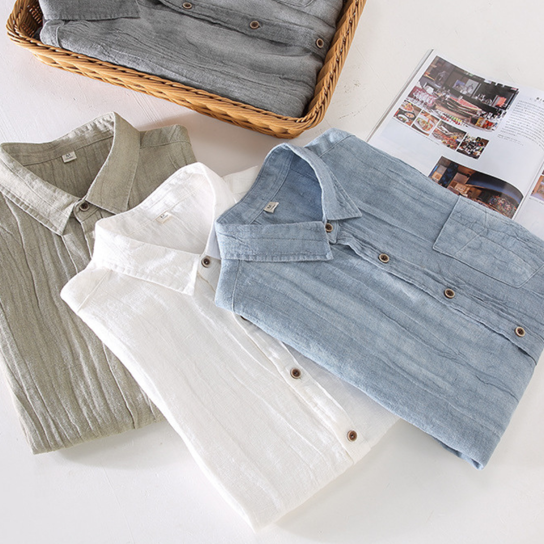Iron-Free Linen Short-Sleeved Shirt | Light Blue