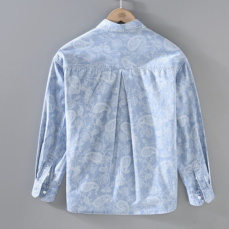 Men's Denim Printed Long Sleeve Shirt