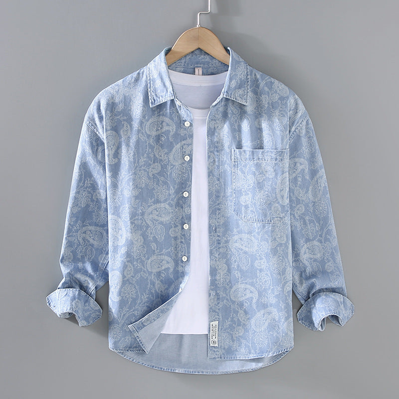 Men's Denim Printed Long Sleeve Shirt