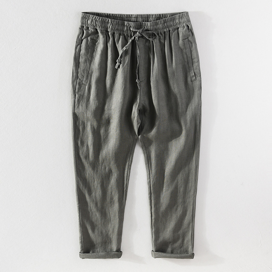 Breathable Drawstring Linen Pants | Bean Green