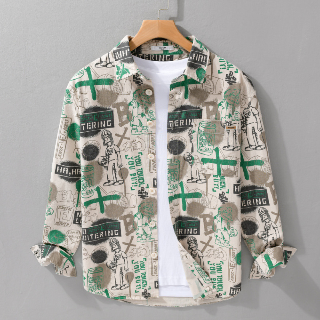 Casual Long-Sleeved Graffiti Shirt | Green