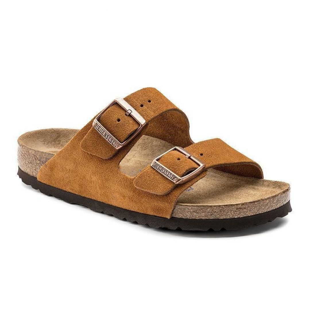 Two-Strap Arizona Leather Sandal | Brown Suede