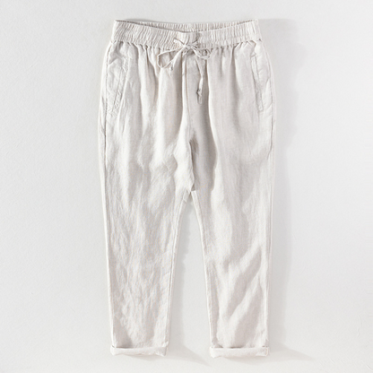 Breathable Drawstring Linen Pants | White