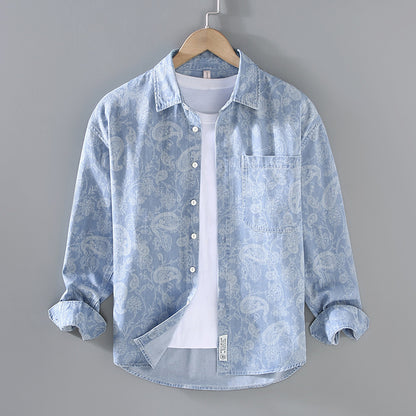 Men's Denim Printed Long Sleeve Shirt