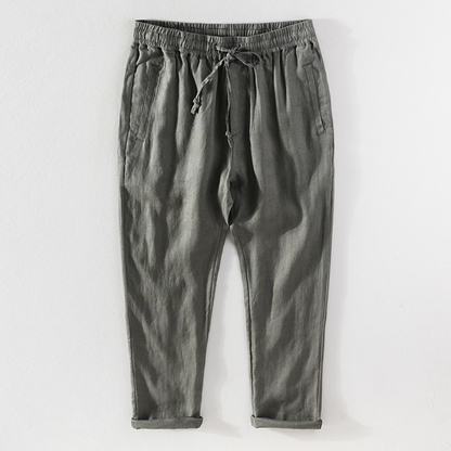 Breathable Drawstring Linen Pants | Bean Green